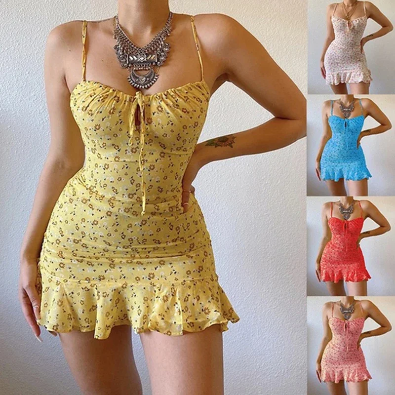 Robe Camisole florale pour femmes, Sexy, décontractée, petite robe d'été, jupe confortable