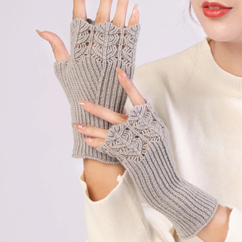 Gants sans doigts en laine douce pour femmes, mitaines chaudes, gants courts élastiques, demi-doigt, élégant, poignet, bras, main, hiver