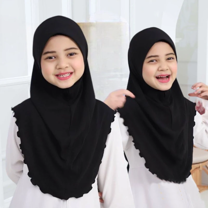 H120a grandes filles plaine hijab chapeaux écharpe musulmane foulard islamique chapeau amira tirer sur bandeau belle 10 ans fille écharpe