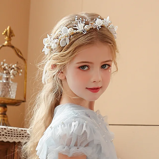 Bandeau élégant pour filles, imitation de perles, coiffure pour bébés filles, couronne de fleurs, guirlande de mariée, cerceau de tête, bandeaux de mariage – Image 2