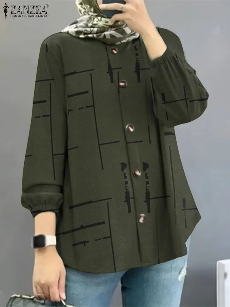 ZANZEA-Chemisier imprimé musulman à manches longues pour femmes, chemise vintage, mode automne, 2023