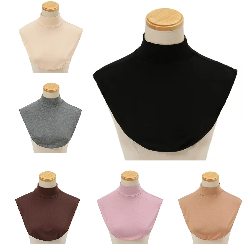 Faux Col Roulé en Modal pour Femme, Extensions de Hijab Islamique, Document Solide, Col Montant, Chemisier Demi-Haut, Poignées Amovibles, Chauffe-Cou