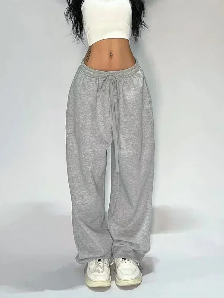 Deeptown-Pantalon de survêtement gris décontracté pour femme, jambe large, jogging noir, classique, baggy, streetwear, respirant, sport, femme, fjAll-match