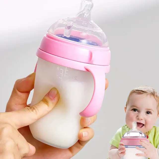 Nouveau 0-36 mois bébé nano-silicone bouteille 240ml 150ml avec poignée conception semblable au lait maternel lait doux tirant