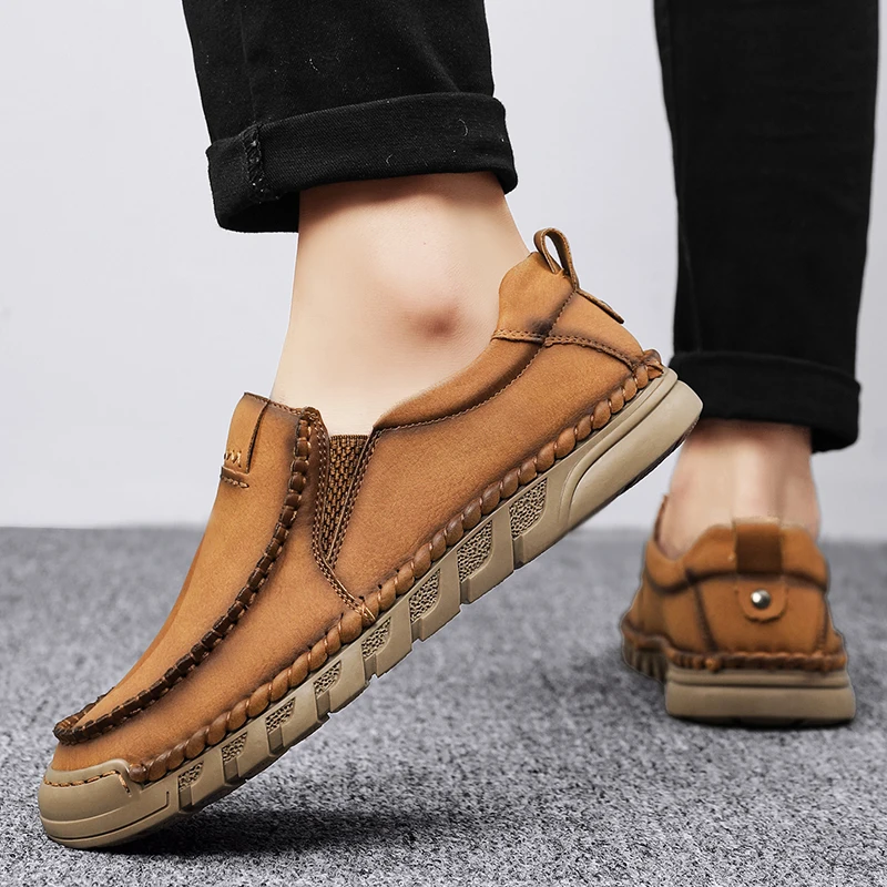 Mocassins plats en cuir fendu faits à la main pour hommes, chaussures décontractées, baskets confortables, qualité, nouveau, taille 46
