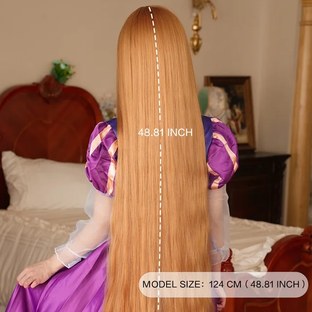 NAMM 48 Inch Extra Long Light Brown Halloween Cosplay Wig Loose Long Curly Lolita Wig Synthetic Wig For Women Party Rapunzel Use – Image 6