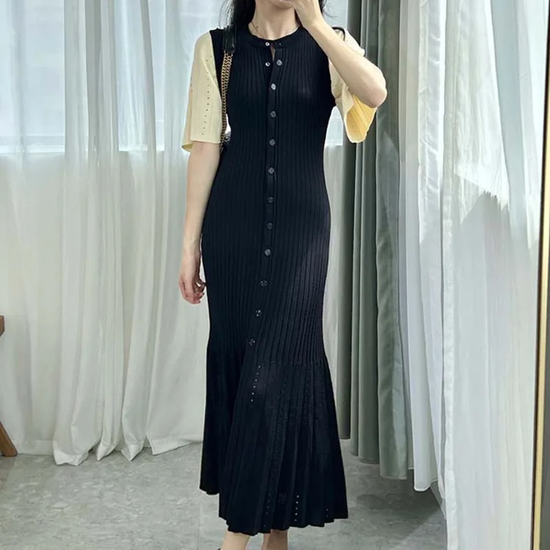 Robe de sirène en tricot queue de poisson, robe amincissante creuse, parfum français élégant, haut de gamme, nouveau, été, printemps