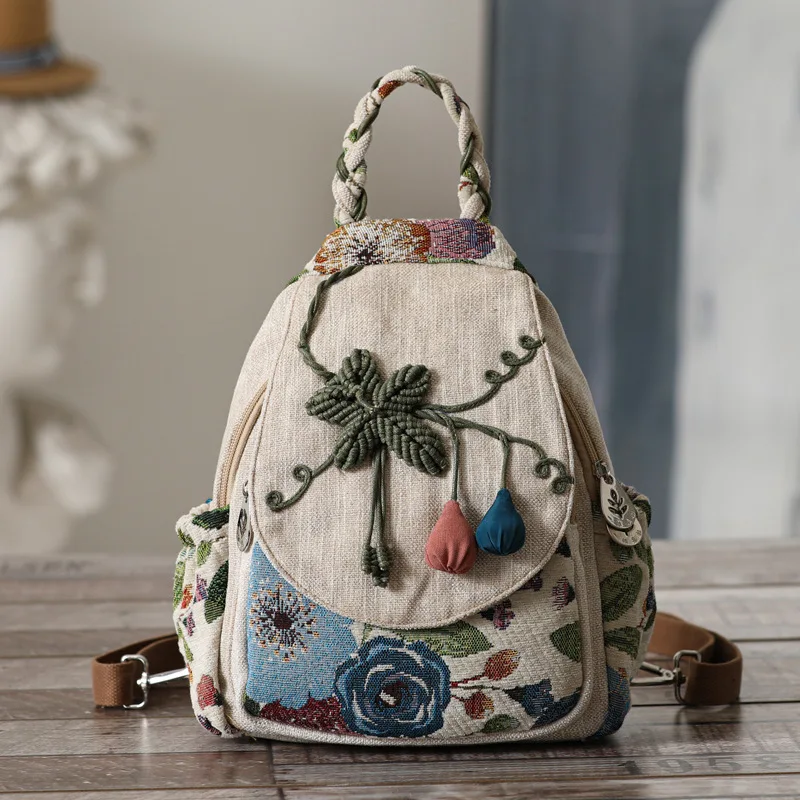 Sac à dos fait main pour adultes et étudiants, sac d'école ethnique vintage, sac à dos bohème rétro, sac à dos léger et décontracté pour femmes et enfants