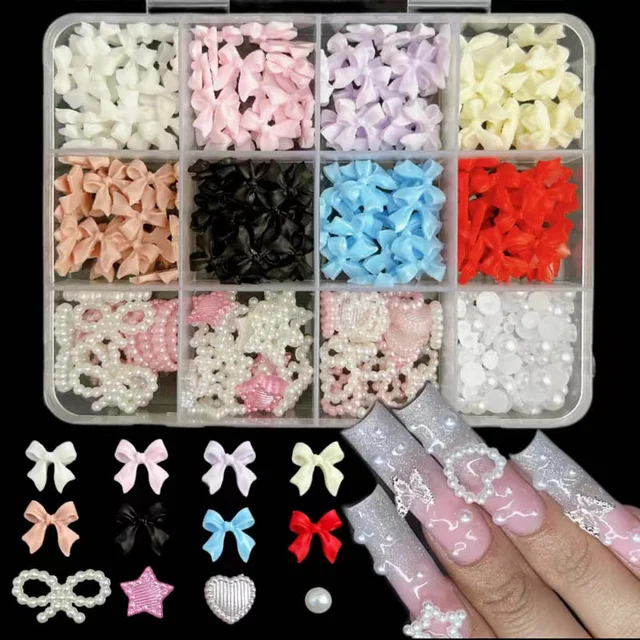 Décorations de Nail Art 3D en Résine Mixte, Breloques en Acrylique, Kawaii, Nministériels d Coloré, Strass, Bricolage, Outils de Manucure, Pièces, Boîte de 12 Grilles – Image 2