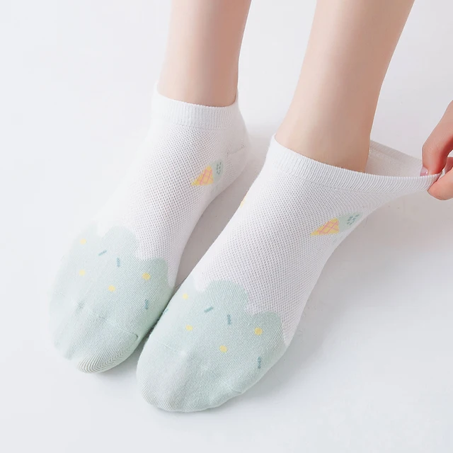 6 paires de femmes est des chaussettes courtes minces d'été doux maille respirante mignonne confortable et petits fragments floraux – Image 4
