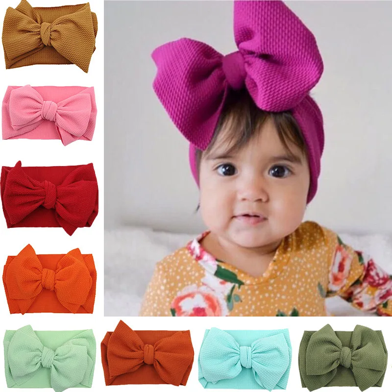 Bandeau de sauna pour nouveau-né fille, joli turban à gros nœud, couleur unie