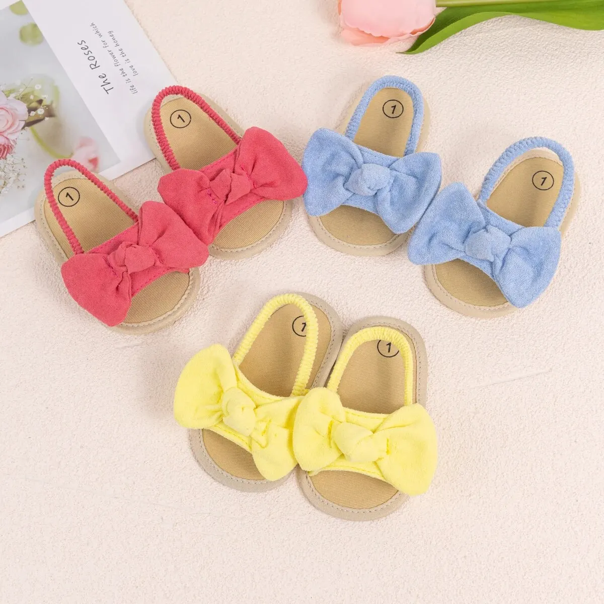 Été bébé filles sandales mode nœud semelle souple chaussures décontractées coton confortable enfant en bas âge chaussures plage bébé sandales 0-18 mois
