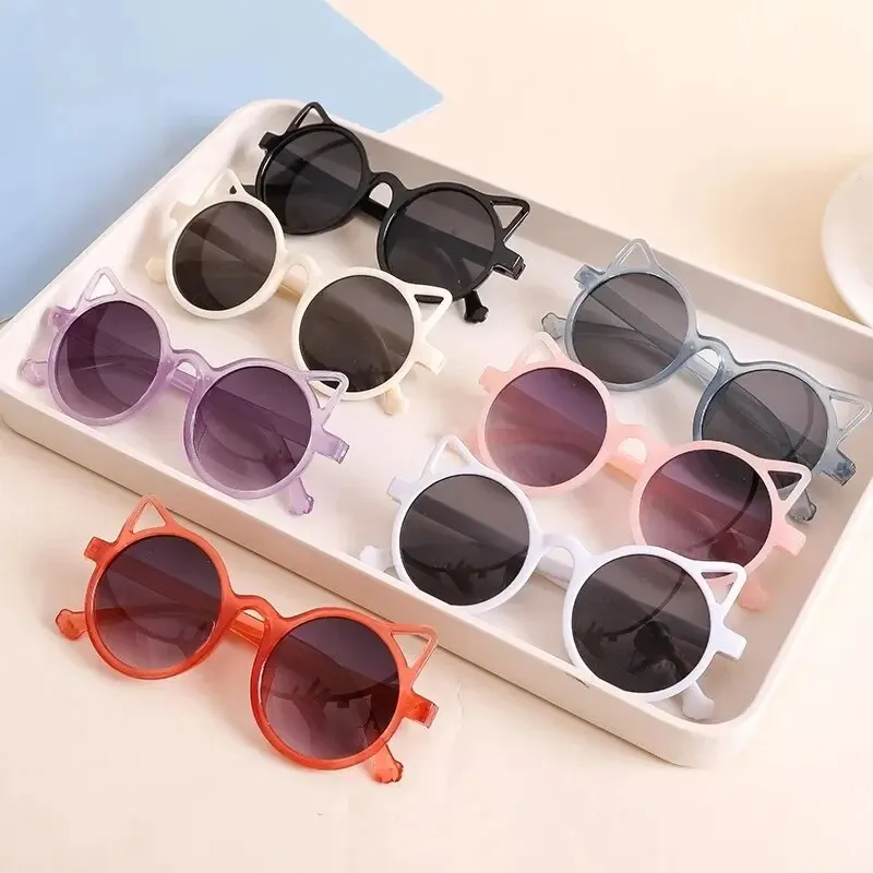 Lunettes de soleil avec oreilles d'animaux de dessin animé pour filles et garçons, protection solaire extérieure pour enfants, belles lunettes de soleil vintage, protection classique pour enfants