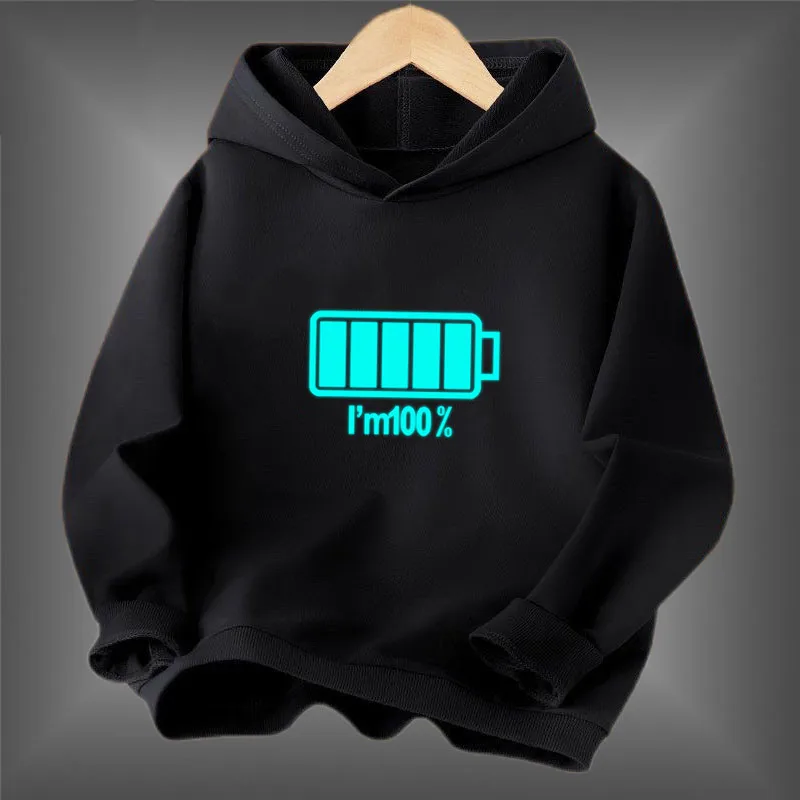 Sweats à capuche Shoous pour enfants, sweat à capuche pour garçon et fille, vêtements décontractés, pull à manches longues, vêtements lumineux, streetwear drôle, batterie