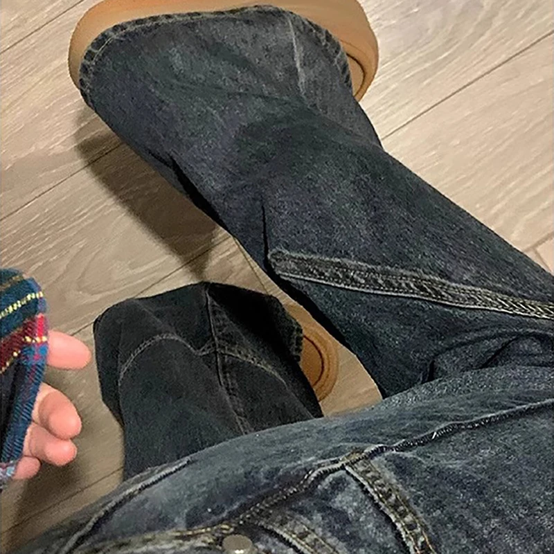 Y2K – jean à jambes larges pour fille épicée, série sombre, pantalon évasé ample, taille haute, amincissant, pour femmes, nouvelle collection