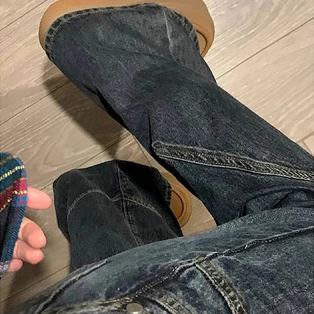 Y2K – jean à jambes larges pour fille épicée, série sombre, pantalon évasé ample, taille haute, amincissant, pour femmes, nouvelle collection