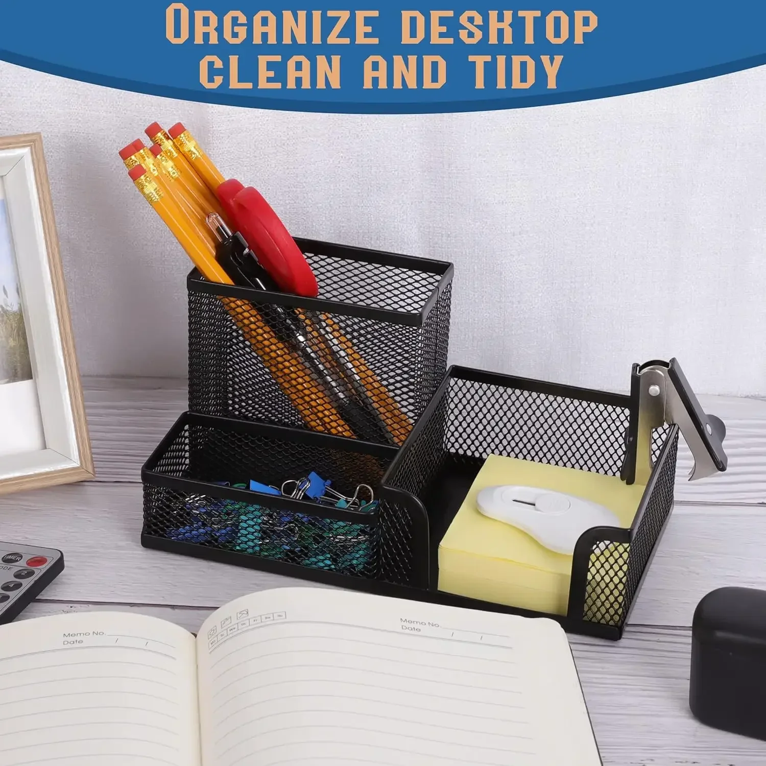 Porte-stylo en maille pour fournitures de bureau, organisateurs et accessoires de bureau, porte-crayon noir à 3 compartiments, 1PC