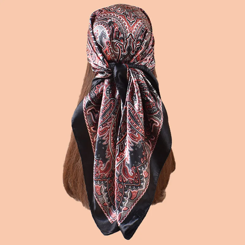 Fleur de cajou carré foulard en soie femmes châle enveloppes foulard femme cheveux main foulards Hijab Echarpe haute qualité Bandana