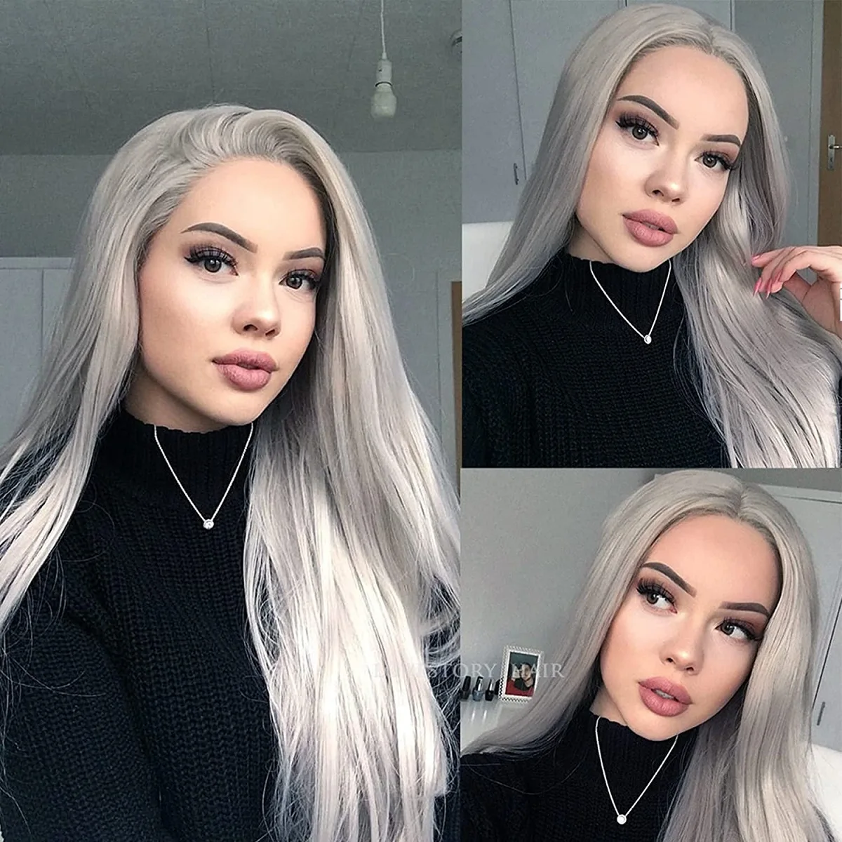 Perruque synthétique longue et lisse gris argenté, perruque naturelle résistante à la chaleur, tenue de femme une couverture complète de la tête pour les rassemblements quotidiens