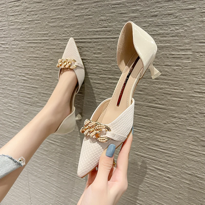 Xia Xi-Chaussures à talons hauts pointus pour femmes, édition coréenne, style Hepburn, noir, haut bas, chaussure de randonnée simple, 03