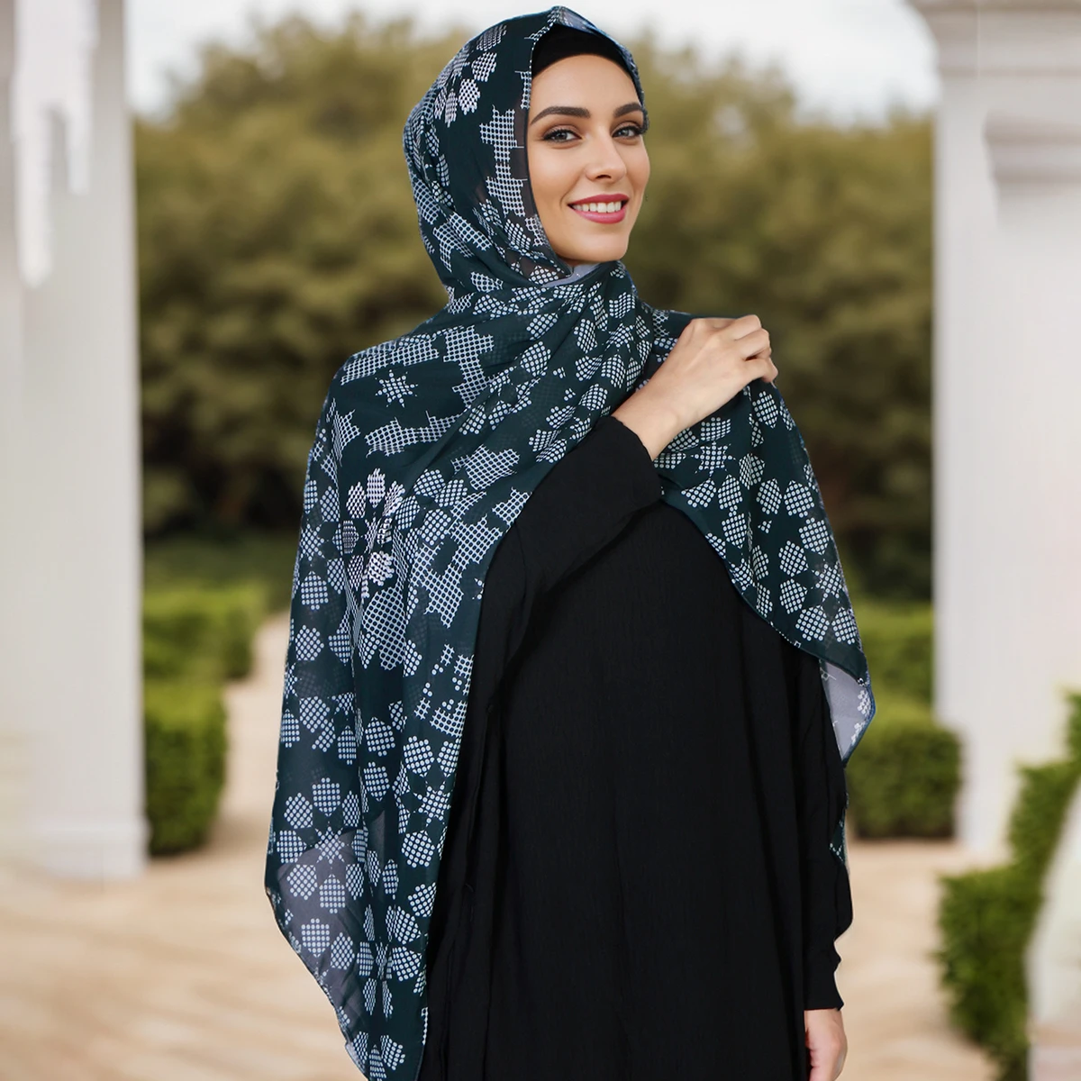 Hijab en mousseline de soie à impression numérique pour femmes musulmanes, écharpe à rayures, châle long, turban rond, bande de sauna, nouvelle mode