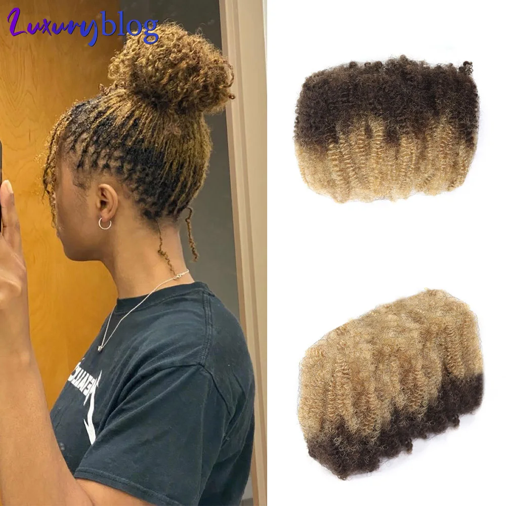 50g Afro Kinky Curly Bulk Human Hair Extensions for Braiding Hair Ombre Blonde No Weft Remy Hair Locks for Crochet Braids