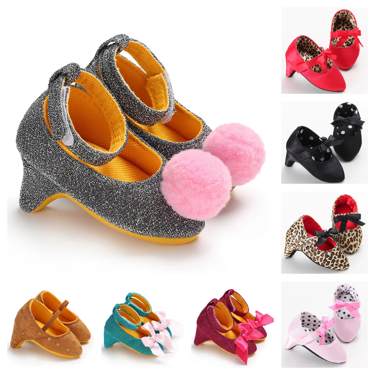 Nouveau printemps et automne bébé filles chaussures antidérapantes pour tout-petits bébé filles beau nœud talons hauts bébé filles talons hauts chaussures pour tout-petits