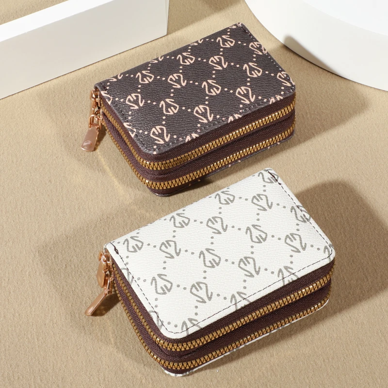 Porte-cartes à glissière vintage chic pour femmes, fentes multi-cartes sécurisées, similicuir à la mode avec porte-monnaie luxueux