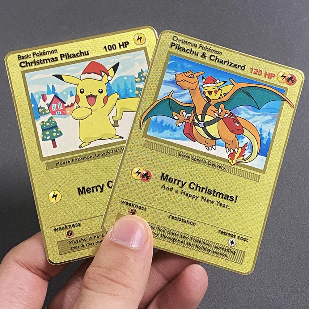 Cartes métalliques Pokemon, dessin animé anglais Pikachu Charizard Arceus Mewtwo Blastoise Vmax GX V, jeu de cartes de Collection, jouet pour enfant, cadeaux