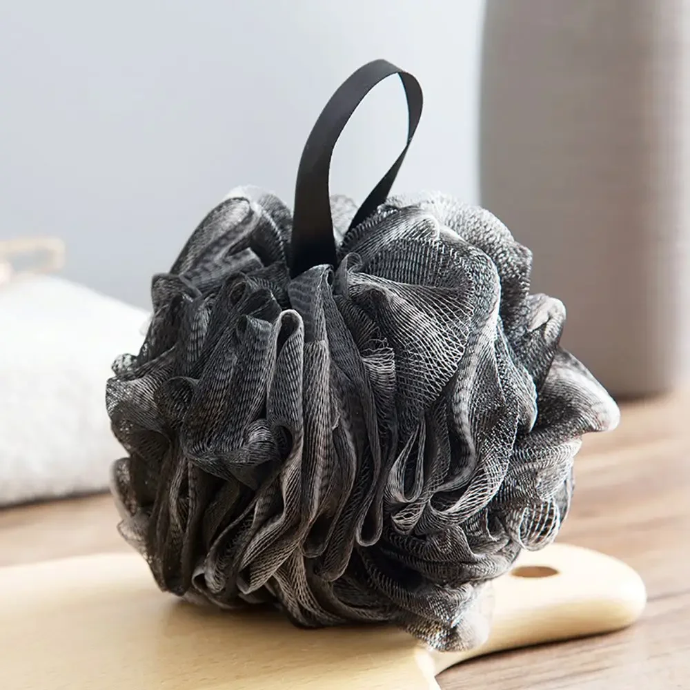 Éponge moussante en maille de douche douce, épurateur exfoliant, boule à bulles de bain noire, nettoyeur de peau du corps, outil de nettoyage, accessoires de salle de bains