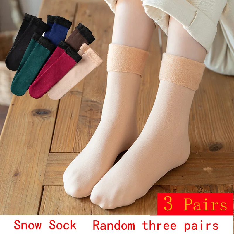 Femmes Mens Solid Color Chaussettes Automne Et Hiver Épaissie En Peluche Chaud Moyen Tube Chaussettes Chaussettes De Neige
