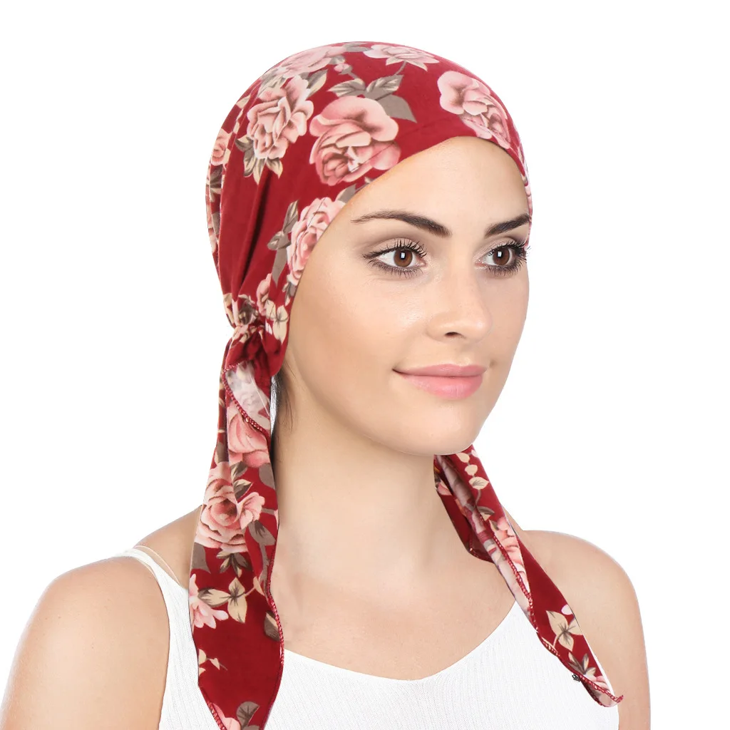 Chimprint-Turban à longue queue élastique pour femme, casquettes hijab musulmanes, bonnet à tête ronde, coiffure portable, doux et à la mode