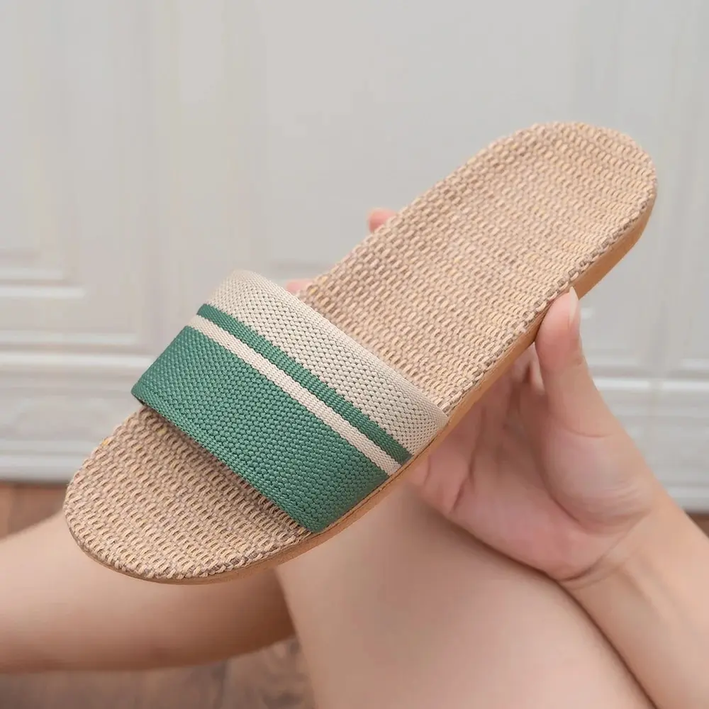 Pantoufles d'été antidérapantes pour femmes, chaussures légères, pantoufles d'intérieur en lin, chaussures souples
