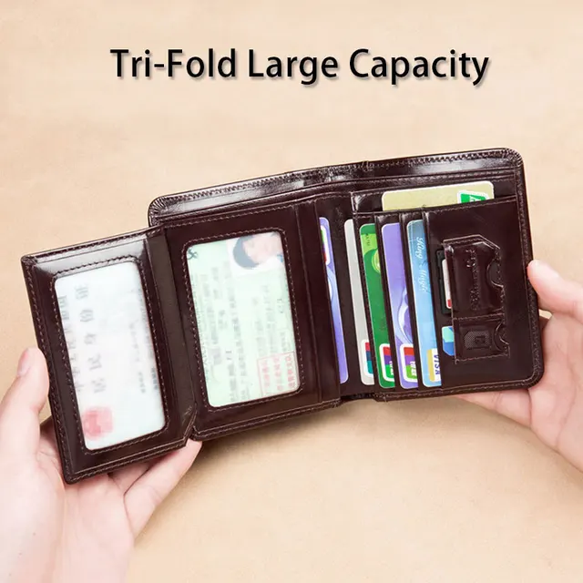 Ciephia Style classique en cuir véritable Rfid portefeuilles pour hommes mince court Multi fonction Tri pli porte-carte mâle sac à main pince à billets – Image 5
