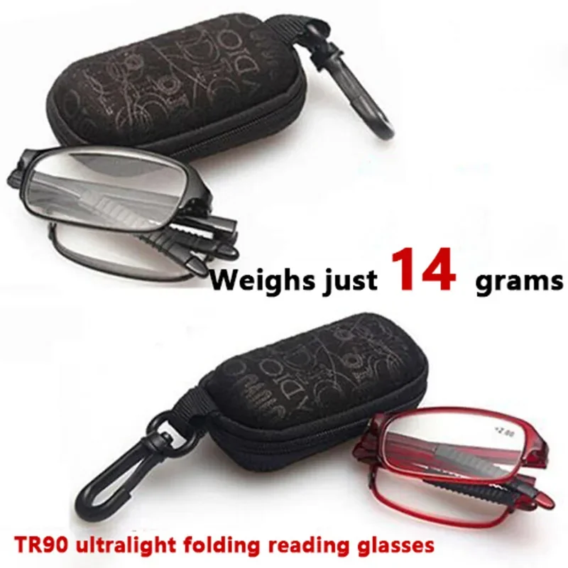 Lunettes de lecture pliantes avec étui pour hommes et femmes, verres transparents TR90, presbytie, loupe, dioptrie + 1.0 ~ + 4.0