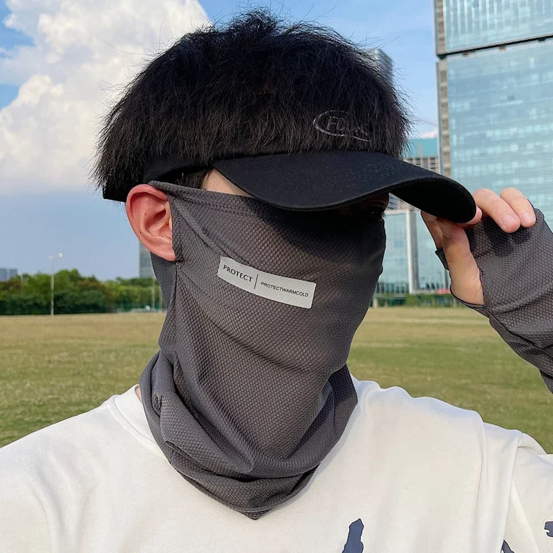 Masque de Protection solaire d'été en soie glacée pour hommes et femmes, couverture faciale de cyclisme en plein air, couleur unie, enveloppe de cou, Protection UV, écharpe Bandana d'oreille