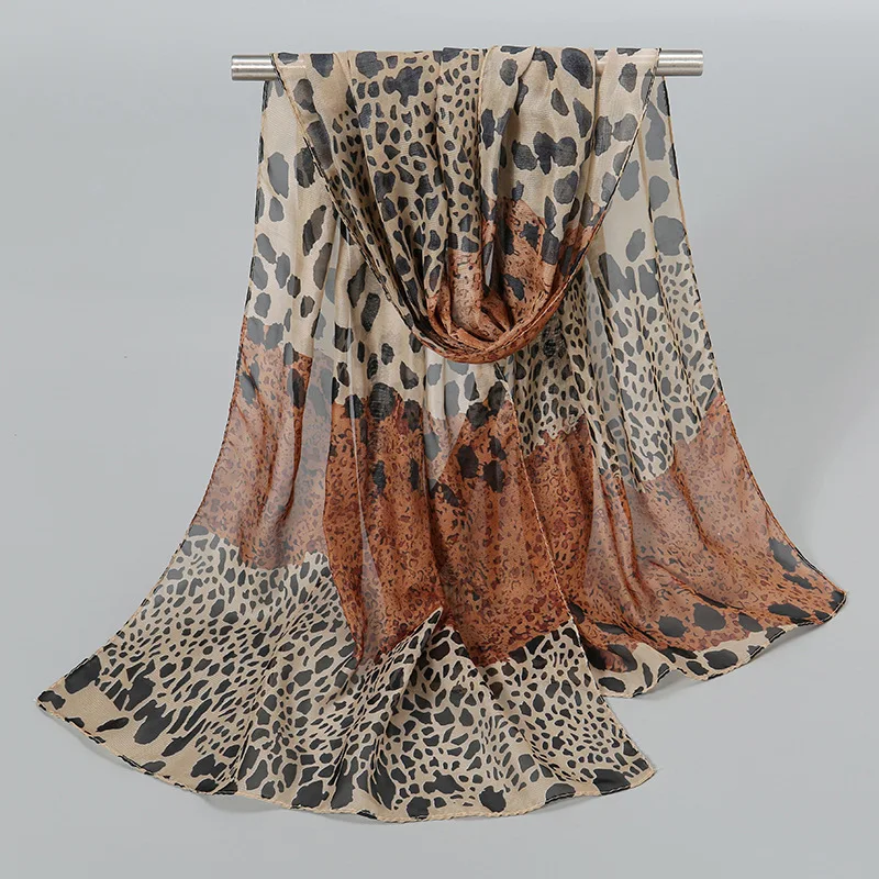Écharpe Hijab en Mousseline de Soie Imprimé Léopard pour Femme, Bandana de Plage, Voile Musulman d'Été, 2024