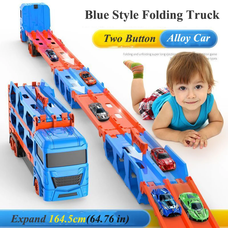 Grand camion transporteur de voiture pliant, véhicule de course sur piste, jeux compétitifs pour enfants, stockage de voiture en alliage, jouet pour garçon, cadeau novateur pour enfants