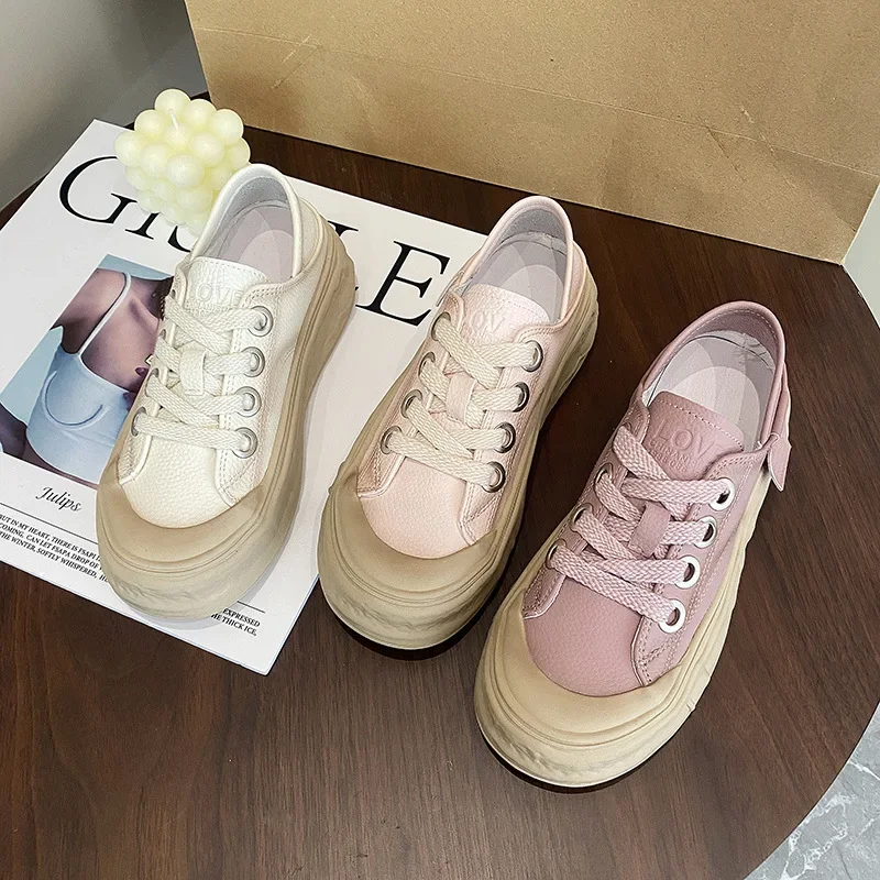 Chaussures décontractées pour femmes paresseux, fond épais, bout rond, semelle souple, sangle Fine, cuir de vache, chaussures plates d'été, deux façons de porter, petit blanc