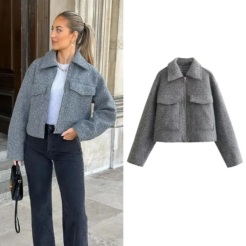 ASDS-Veste courte en tweed pour femme, manteau court, veste zippée, automne, hiver, demi-saison, nouveau, extérieur, Chester