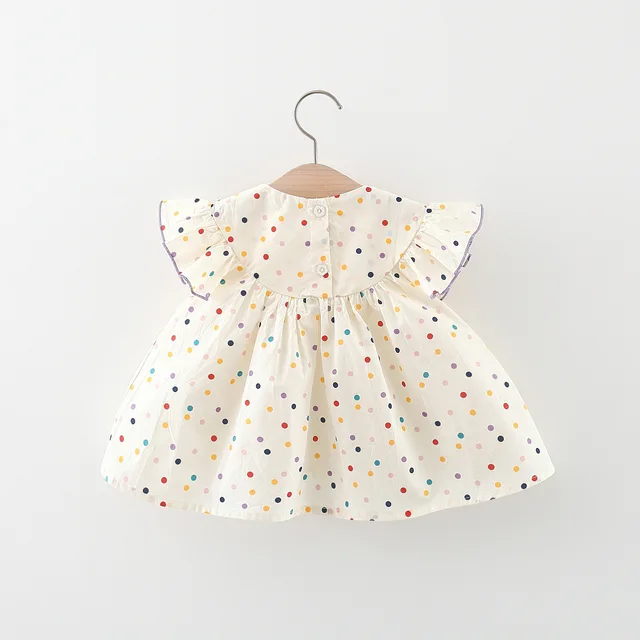 Robe bébé en coton broderie de fleurs robe bébé confortable robe imprimée à pois colorés – Image 2