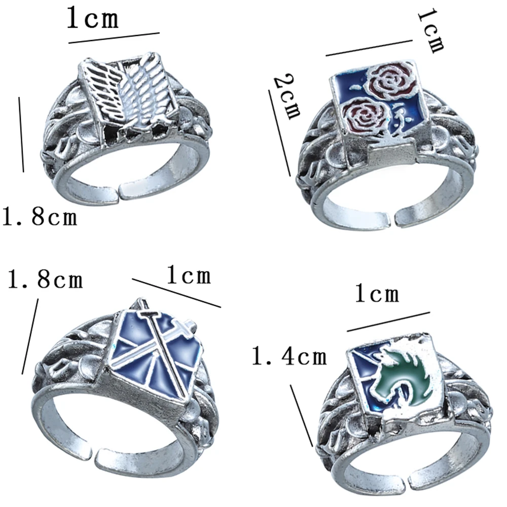 Bague en émail pour femmes et hommes, Anime attaque sur Titan, ailes de la liberté, drapeau épée Rose, bagues en métal pour Fans, bijoux de fête Cosplay