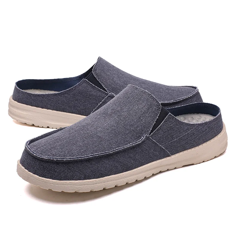 Hommes chaussures décontractées sans lacet chaussures mocassins légers hommes sandales respirant demi pantoufles chaussures en toile