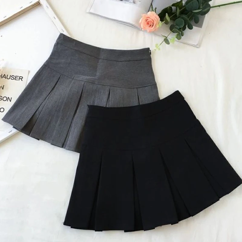 Mini jupe plissée taille haute pour femme, fermeture éclair, mode trapèze, gris, étudiant, JK, été, nouveau, noir, dames, imbibé, 2023