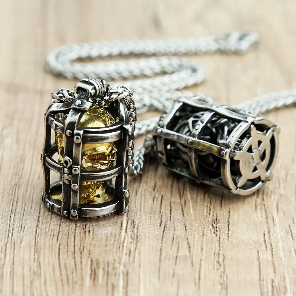 Collier pendentif tête de mort gothique SION L pour homme, acier inoxydable, punk, hip hop, motard, bijoux de fête, cadeau d'Halloween