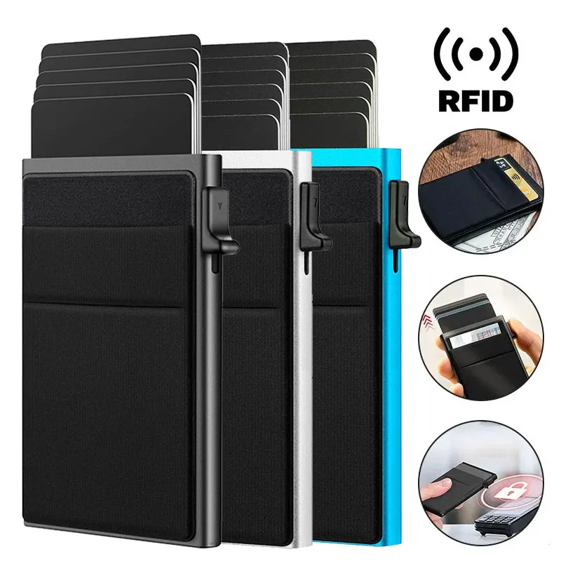 Carteras Choice-Porte-cartes de crédit Rfid pour hommes, mince, mini portefeuilles minimalistes, étui en métal de luxe, porte-cartes d'identité bancaires