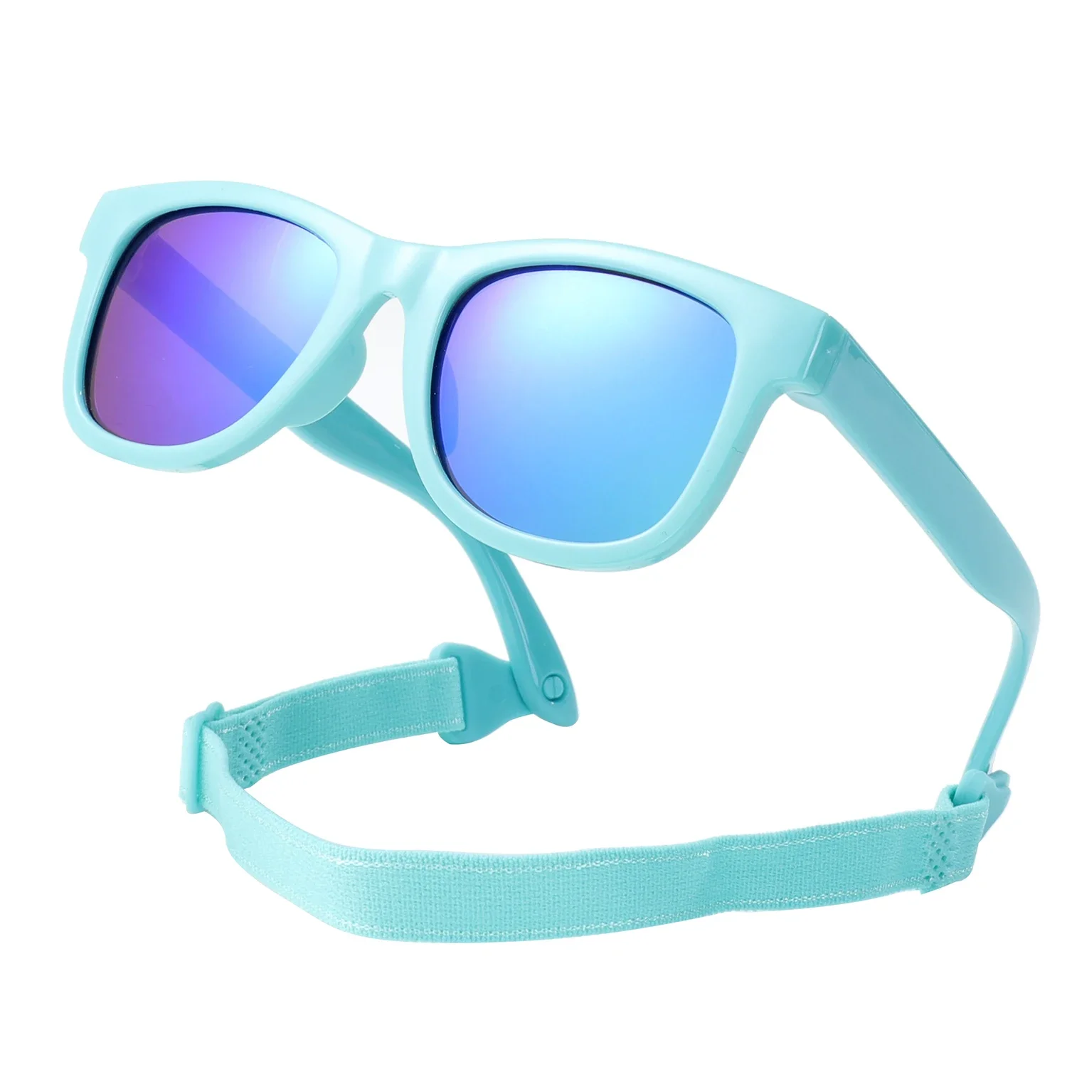 Lunettes de soleil polarisées flexibles et pliables pour nouveau-né de 0 à 24 mois, avec sangle, pour nourrissons garçons et filles, monture carrée en Silicone miroir UV400