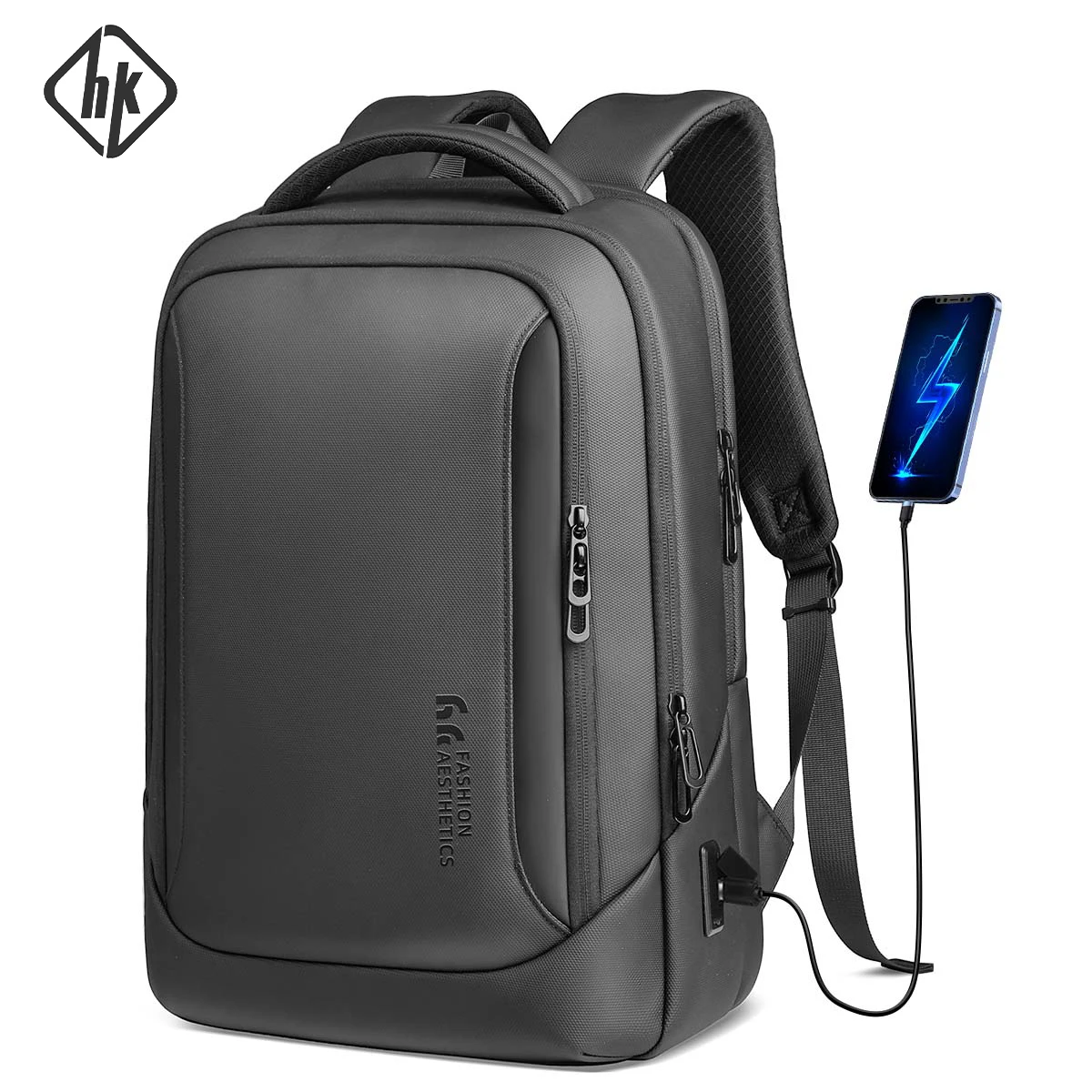 HK – sac à dos pour ordinateur portable de styliste pour hommes, sacs d'école étanches pour garçons d'université, sac à dos de voyage de sport d'affaires pour hommes avec chargement USB