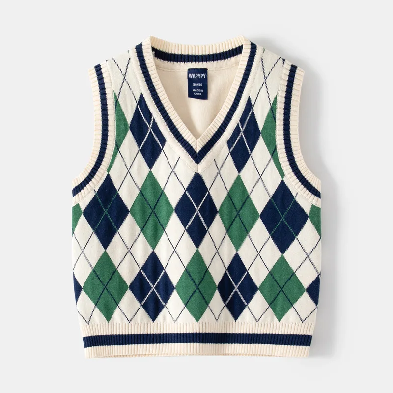 Pull en tricot GlaKnit pour enfants, pull à carreaux pour garçons, nouvelle mode, Ins, automne, hiver, 2023