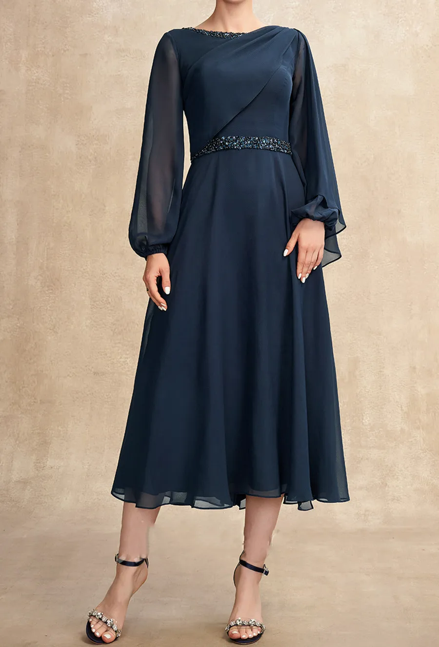 Robe de soirée pour mère de la mariée, ligne a, élégante, longueur au sol, en mousseline, robe d'invité de mariage, manches longues, froncée, à volants